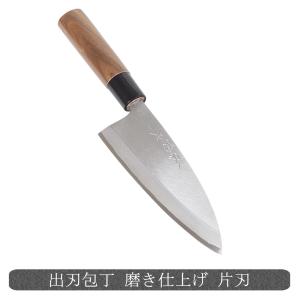 東周作 出刃包丁 片刃 180mm 青紙2号 付け鋼 霞研ぎ仕上げ 八角水牛柄