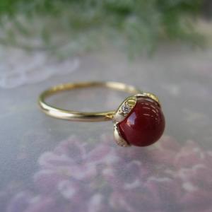 ピンク珊瑚 美しい薔薇の花 ペンダントトップ K18 ダイヤ0.1ct バラ