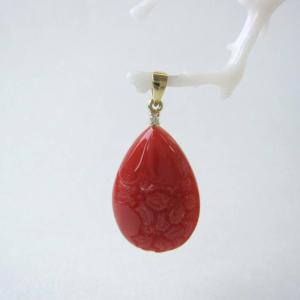 ピンク珊瑚 ドロップ ペンダントトップ K18 ダイヤ0.03ct 『宝石サンゴ
