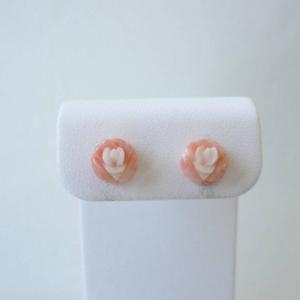 ミッド珊瑚 薔薇のつぼみ ピアス 直結 K14WG バラ ばら 宝石サンゴ 