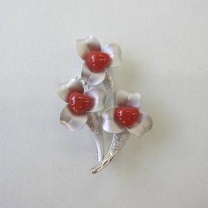 日本 高知産血赤珊瑚 ブローチ ペンダント兼用 8.8ミリ 花モチーフ