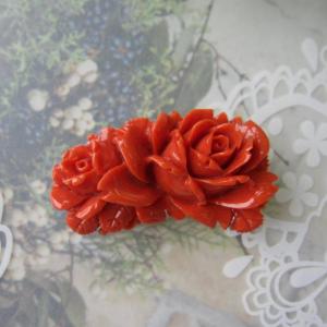 日本・高知産赤珊瑚の桜の彫り 帯留め兼ブローチ/K18 /帯/着物/和装