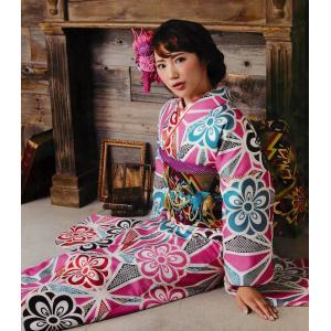 着物 振袖 着物単品 ピンク 花柄 リボン 鹿の子 襦袢 大正ロマン 成人