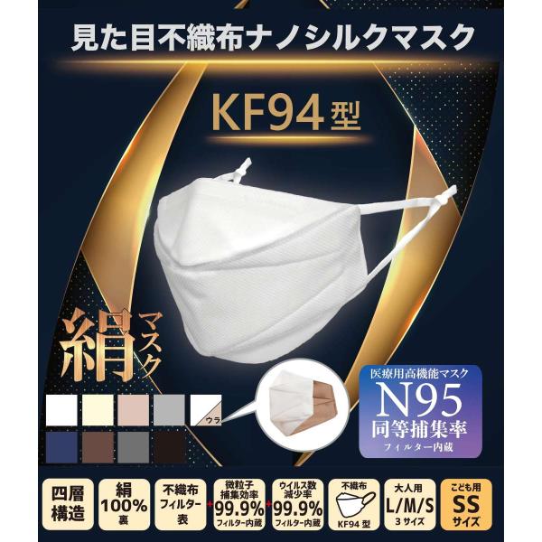 【9色展開】見た目KF94型不織布マスク 不織布マスクを越えた 内側シルクでナノフィルター内蔵 子供...
