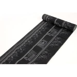 井上商事謹製 本場結城紬 黒 青 赤横双絣 反物正絹 重要無形文化財指定