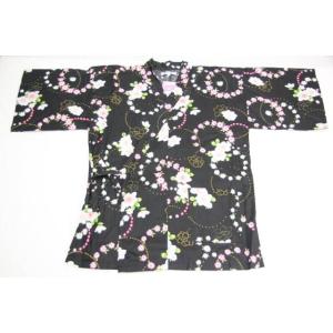 甚平女性用 3L 4Lサイズ 黒 白花 浴衣生地使用