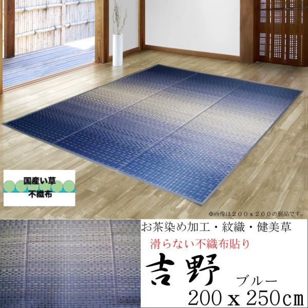 １５％ポイントバック【花ござ い草 ラグ】200x250「吉野」ブルー 滑らない 不織布 貼り アウ...