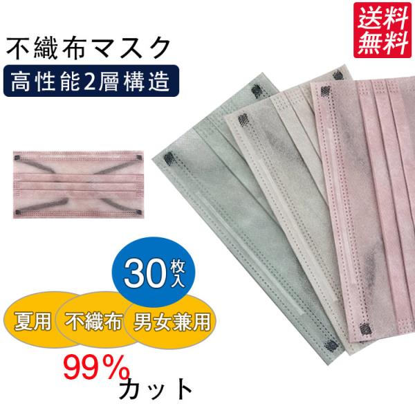送料無料 不織布マスク 30枚  涼しい 高機能99％カット 大人用 2層構造 風邪 涼しい