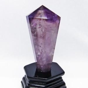 天然石アメジスト六角柱ポイント台座付き アメジスト(紫水晶)ポイント六角柱 - 約16cm【台座付】 | 天然石