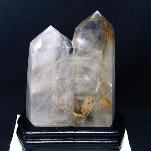 3.9Kg 水晶 六角柱 ダブルポイント 台座付属 送料無料 一点物 162-244