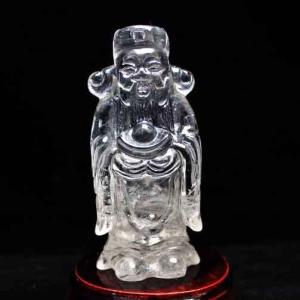 透明クォーツクリスタル 置物 スタンド付き クリスタルクォーツ 水晶 彫刻品 オブジェ 置き物 財神置物 送料無料