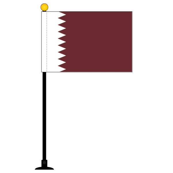 TOSPA カタール 国旗 ミニフラッグ 旗サイズ10.5×15.7cm テトロンスエード製 ポール...
