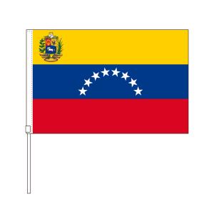 TOSPA ベネズエラ紋入り 国旗 応援手旗SF 旗サイズ20×30cm ポリエステル製 ポール31cmのセット