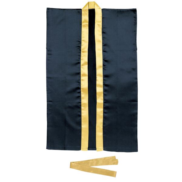 幼児・小学校低学年向け サテンロングハッピ 黒（金襟） Ｊ（ハチマキ付）(14429)  48×80...