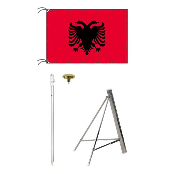 TOSPA アルバニア 国旗 スタンドセット 90×135cm 国旗 3ｍポール 金色扁平玉 新型フ...