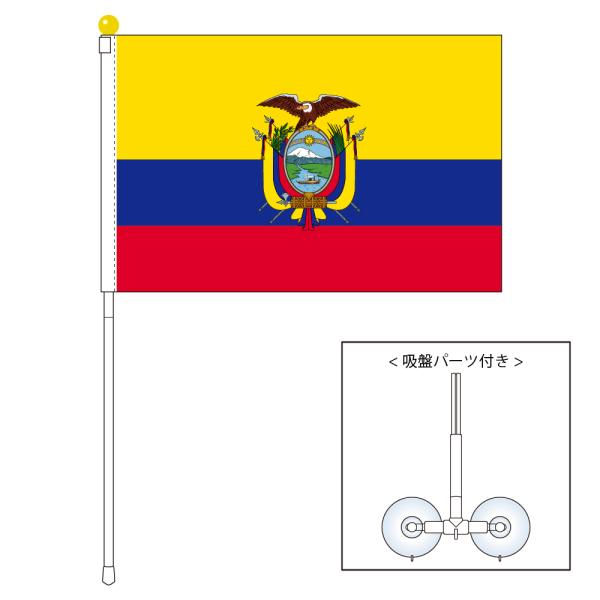 エクアドル 国旗 ポータブルフラッグ 吸盤付きセット 旗サイズ25×37.5cm テトロン製 日本製...