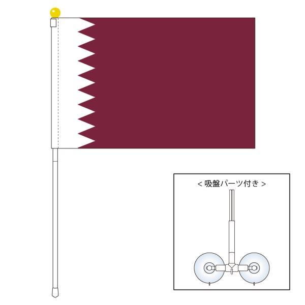 カタール 国旗 ポータブルフラッグ 吸盤付きセット 旗サイズ25×37.5cm テトロン製 日本製 ...