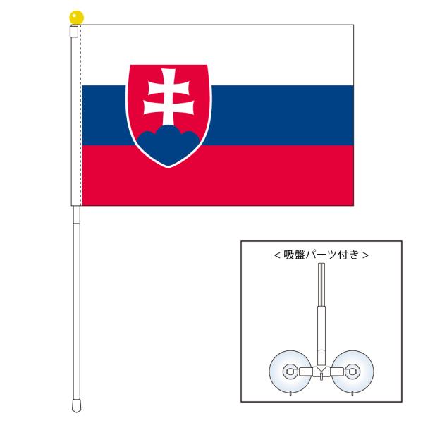 スロバキア 国旗 ポータブルフラッグ 吸盤付きセット 旗サイズ25×37.5cm テトロン製 日本製...