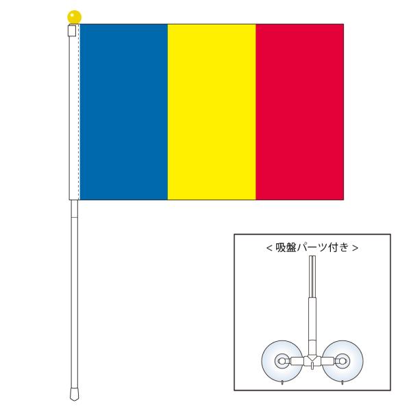 ルーマニア 国旗 ポータブルフラッグ 吸盤付きセット 旗サイズ25×37.5cm テトロン製 日本製...