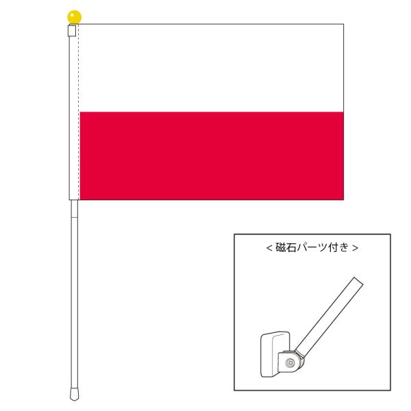 TOSPA ポーランド 国旗 ポータブルフラッグ マグネット設置部品付きセット 旗サイズ25×37....