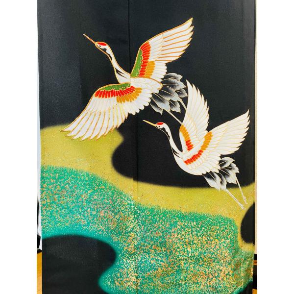 着物 黒留袖 洗える着物 / 黒色系 ブラック系 / 五つ紋 鶴 身丈約160.5cm 裄丈約65c...