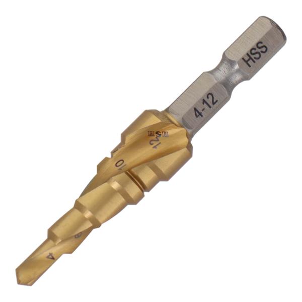 H&amp;H スパイラル式チタンコーティングステップドリル ハイス鋼材 5段 4-12mm STP-1 穴...