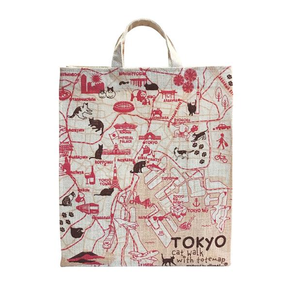 インド製ジュートのショッピングトートバッグ　東京お散歩猫ちゃん