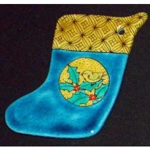 クリスマスオーナメント 九谷焼陶器クリスマス・オーナメント『吉田屋風丸紋〜ヒイラギにうぐいす　くつし...