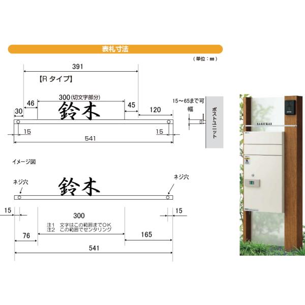 ステンレス切り文字表札　漢字のみ　幅541ｍｍ　Rタイプ用