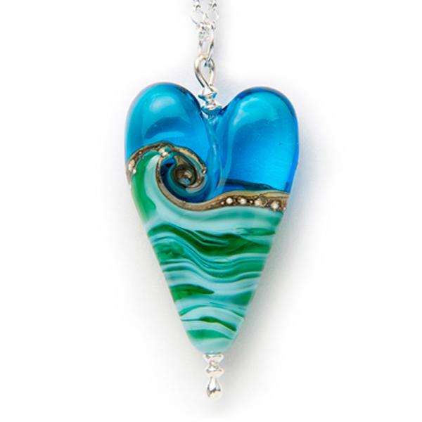 ハンドメイド ベネチアングラス ネックレス ディープブルー ハート大 DBLHP Beach ART...
