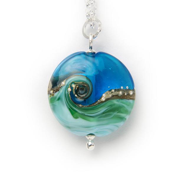 ハンドメイド ベネチアングラス ネックレス ディープブルー 丸型大 DBLP Beach ART G...