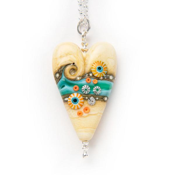ハンドメイド ベネチアングラス ネックレス サンド ハート大 LHP Beach ART GLASS
