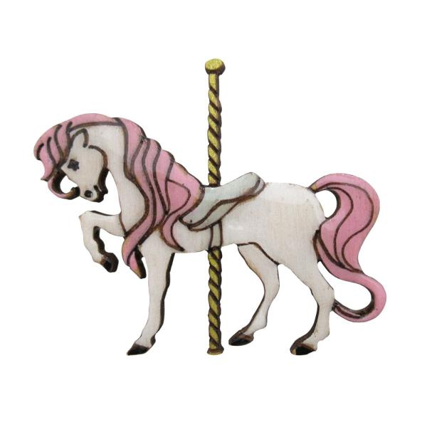 ハンドメイド 木製 ピンブローチ カルーセル 回転木馬 英国製 ベクベクメイクス