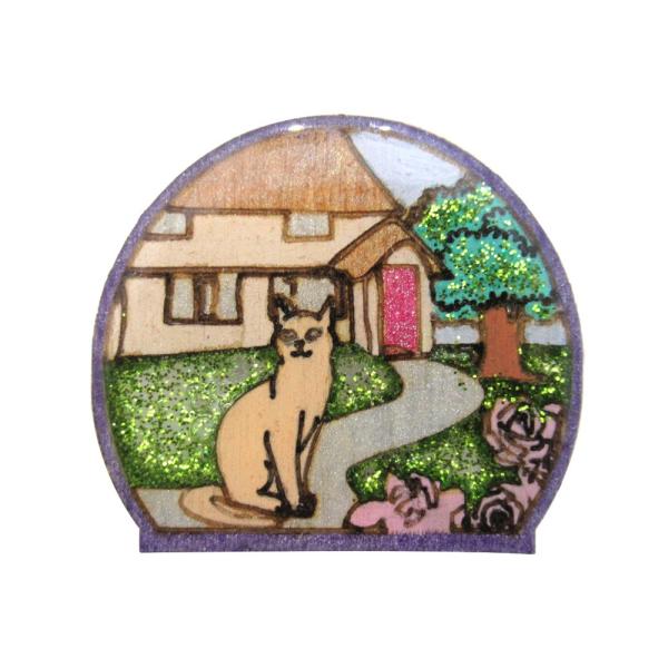 ハンドメイド 木製 ピンブローチ 猫 キャットガーデン 英国製 ベクベクメイクス