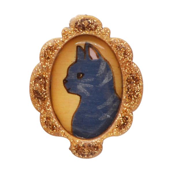 ハンドメイド 木製 ピンバッジ 猫の肖像画 ベクベクメイクス
