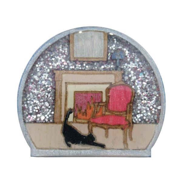 ハンドメイド 木製 ピンブローチ 猫 キャットルーム 英国製 ベクベクメイクス