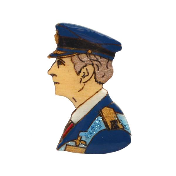 ハンドメイド 木製 ピンバッジ チャールズ3世 ベクベクメイクス