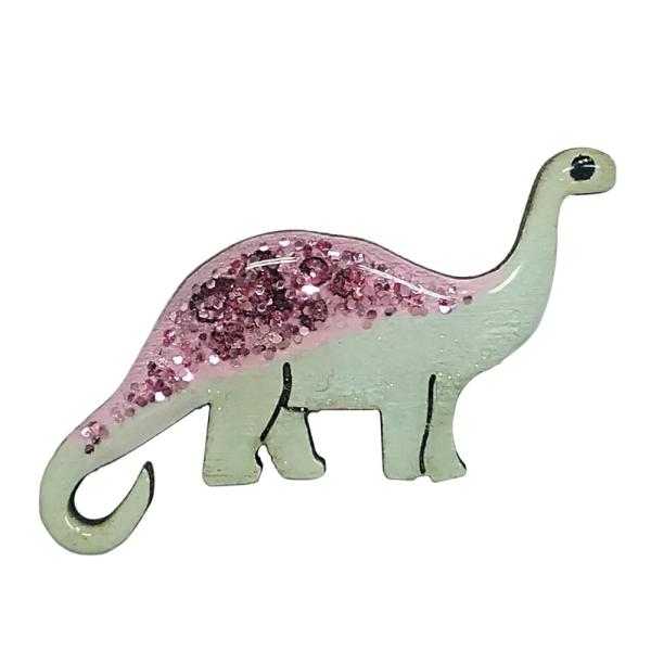 ハンドメイド 木製 ピンバッジ 恐竜 ディプロドクス パステルピンク 英国製 ベクベクメイクス