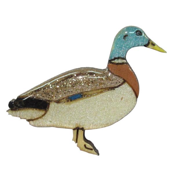 ハンドメイド 木製 ピンバッジ マガモ ダック 英国製 ベクベクメイクス