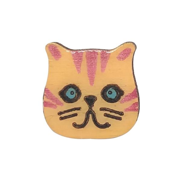 ハンドメイド 木製 ピンバッジ 動物 キャット ふとっちょ猫 英国製 ベクベクメイクス