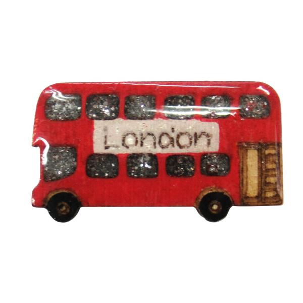 ハンドメイド 木製 ピンバッジ ロンドンバス 英国製 ベクベクメイクス