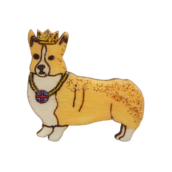 ハンドメイド 木製 ピンバッジ 犬 ロイヤルコーギー ベクベクメイクス