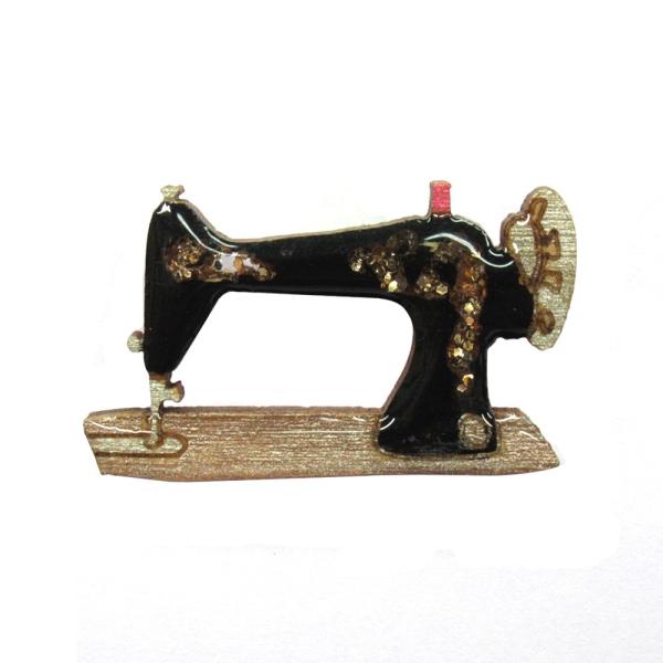 ハンドメイド 木製 ピンバッジ アンティークミシン ソーイングマシーン 英国製 ベクベクメイクス