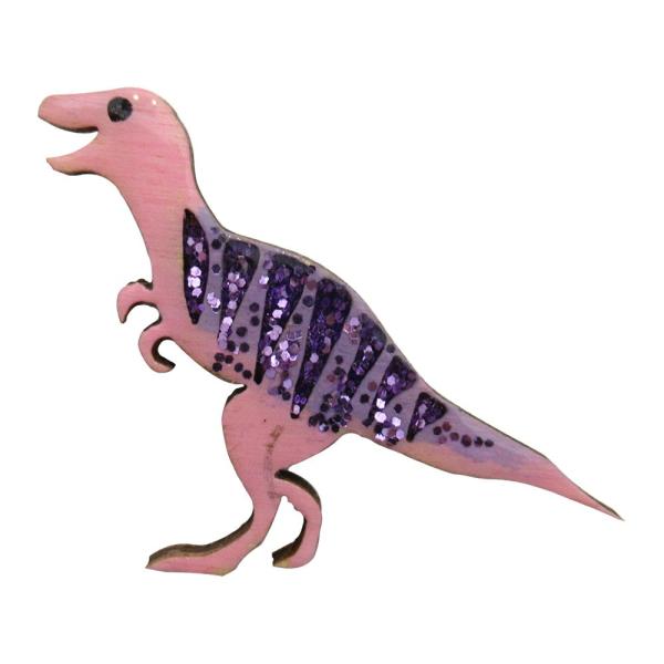 ハンドメイド 木製 ピンバッジ 恐竜 ティラノサウルス ピンク 英国製 ベクベクメイクス