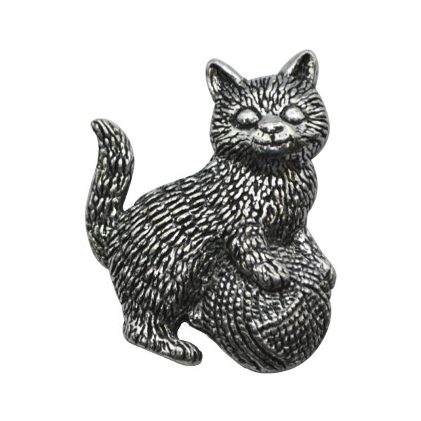 英国製 ピンバッジ 仔猫 Brown Pewter