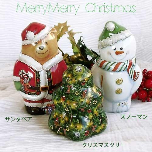 クリスマスティン缶　クリスマスツリー・雪だるま・サンタベア　小型/レトロ/小物入れ