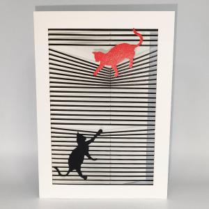 英国製 切り絵 グリーティングカード 封筒つき キャット・オン・ブラインド 猫 Forever Cards｜touche