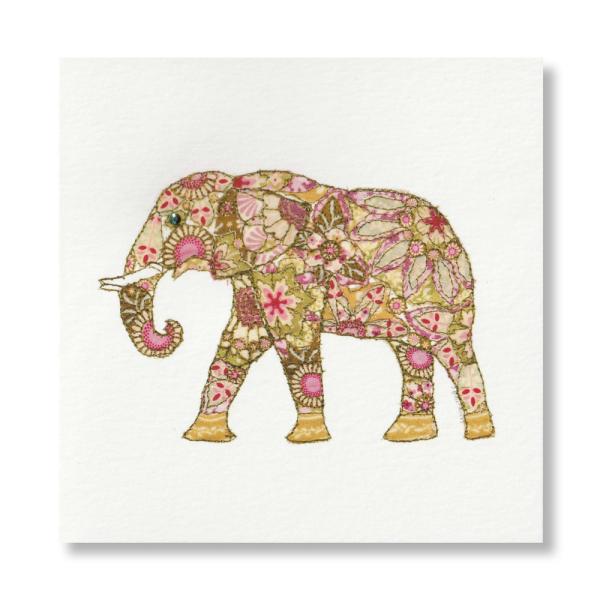 英国製 グリーティングカード  エレファント 刺繍柄 ラインストーン付き ハンドメイド メール便OK