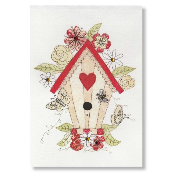 英国製 グリーティングカード バードハウス 刺繍柄 ラインストーン付き ハンドメイド メール便OK