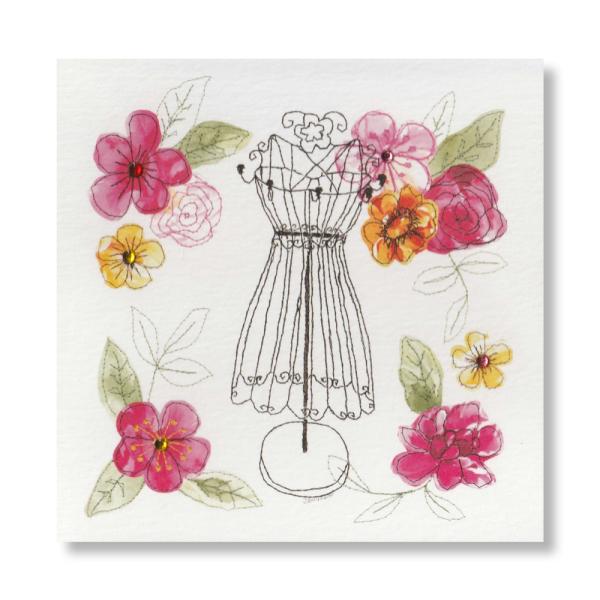 英国製 グリーティングカード トルソー 刺繍柄 ラインストーン付き ハンドメイド メール便OK